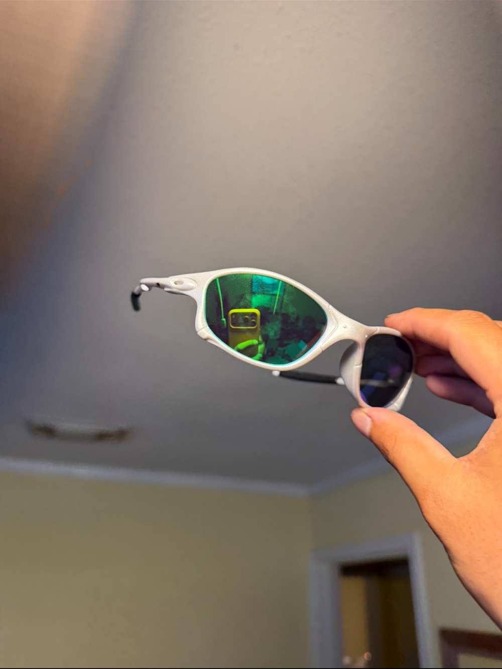 White Frame Sunglasses with Green Mirrored Lenses Oakley Oakleys